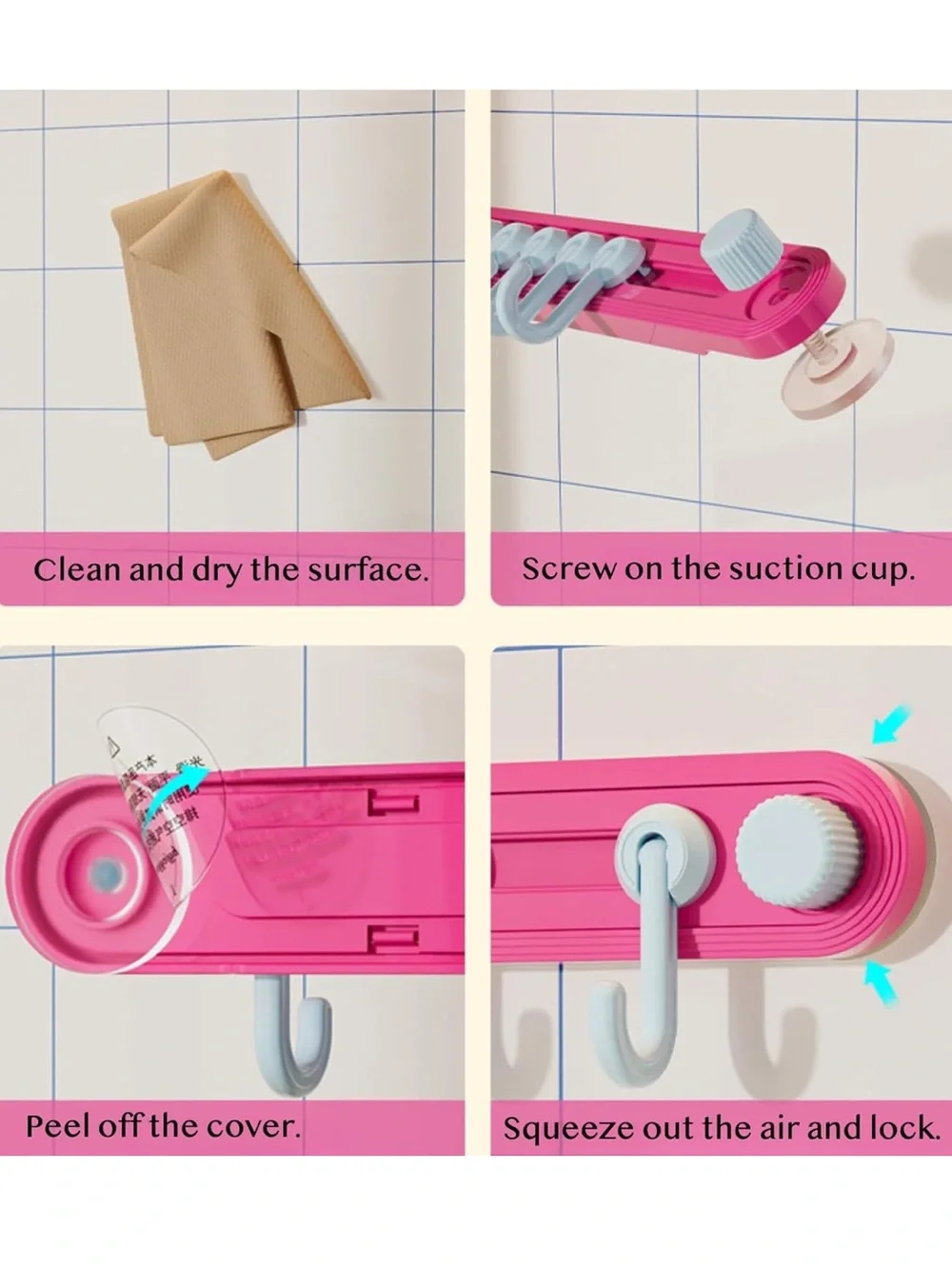 2 Pack No-Drill Rotating Vacuum Suction Cup Hook Rack